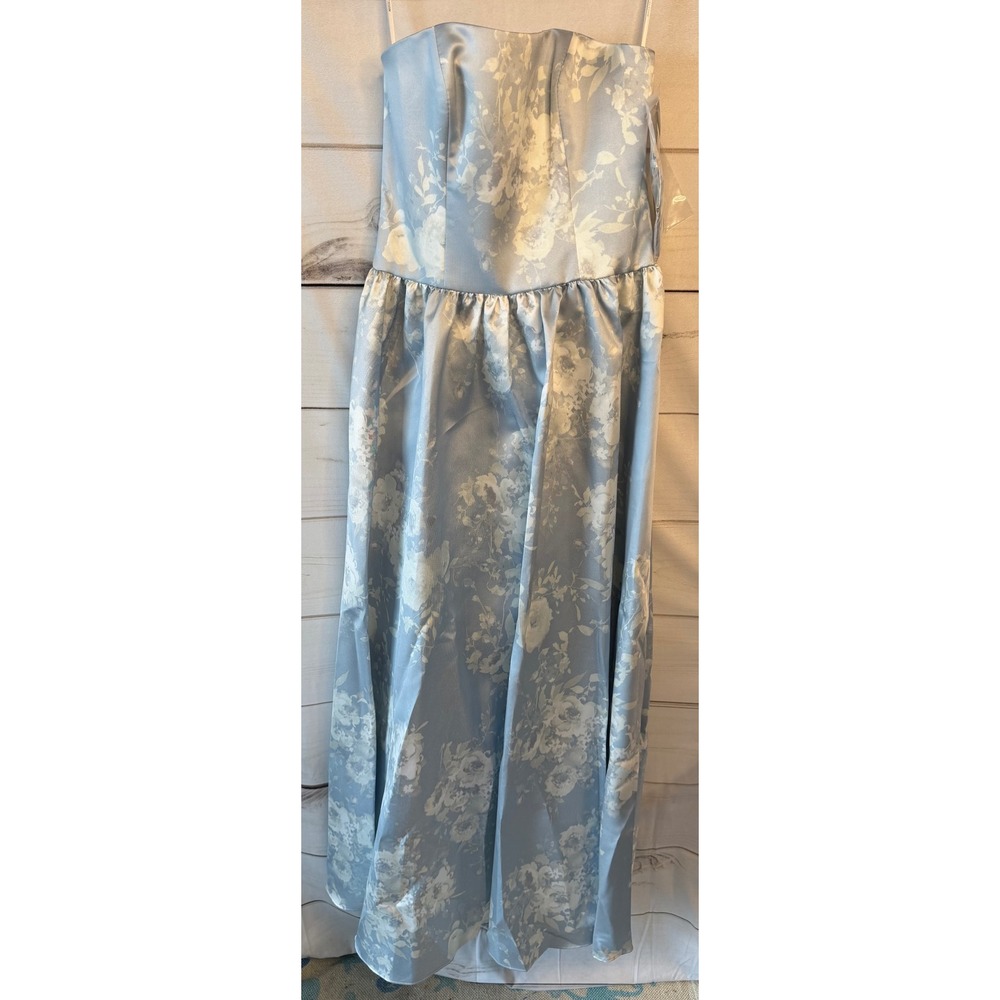 Dessy Collection Seraphina Floral Strapless Gown Blue White 3177FP Size 8R
